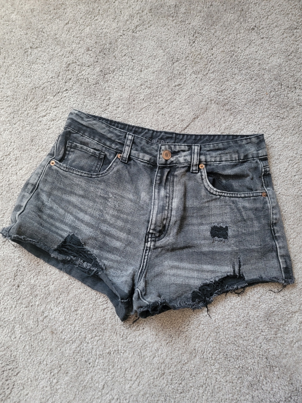 Aeropostale Distressed Black-Grey Denim Shorts